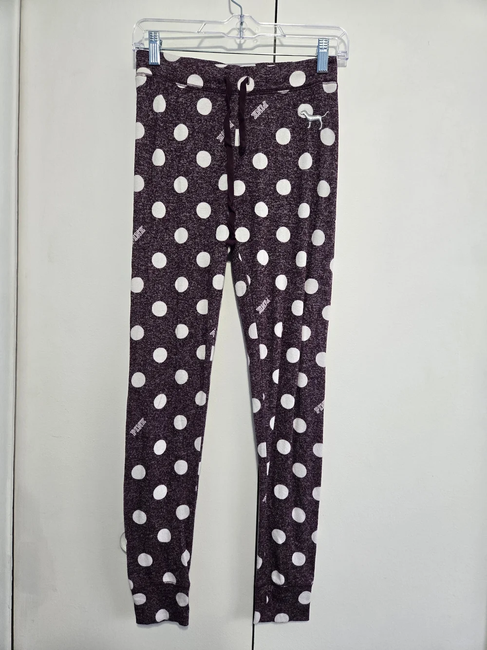 PINK Victoria's Secret Dog Logo Pajama Set XS Purple Polka Dot Sleepwear